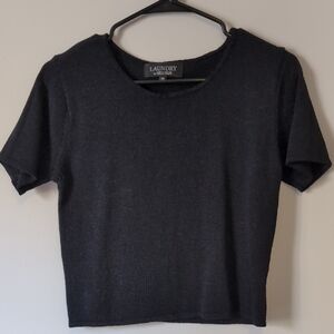 Laundry By Shelli Segal Black Short Sleeve Crew Knit Top